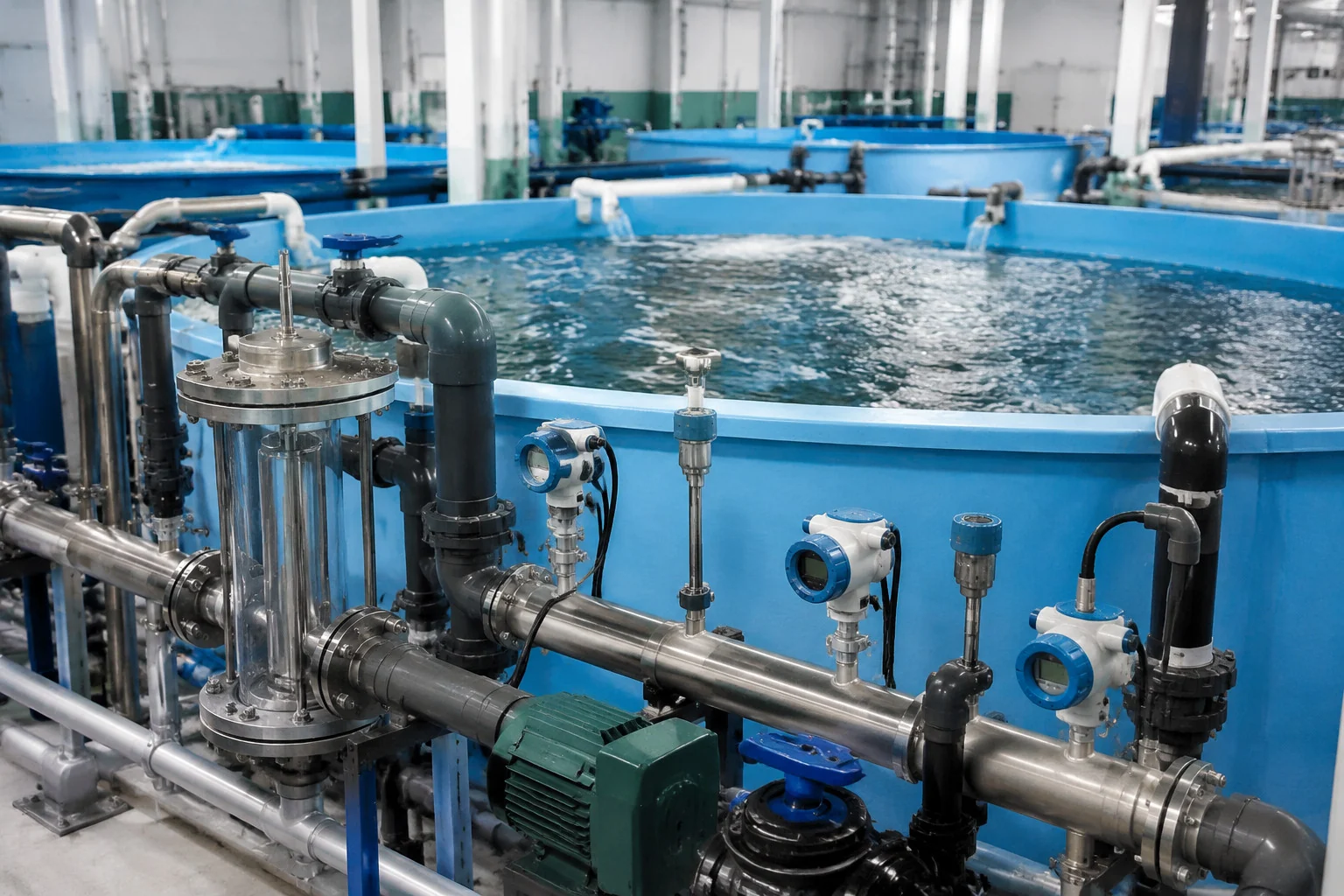Monitorización de la presión y temperatura del agua en una instalación de acuicultura de recirculación