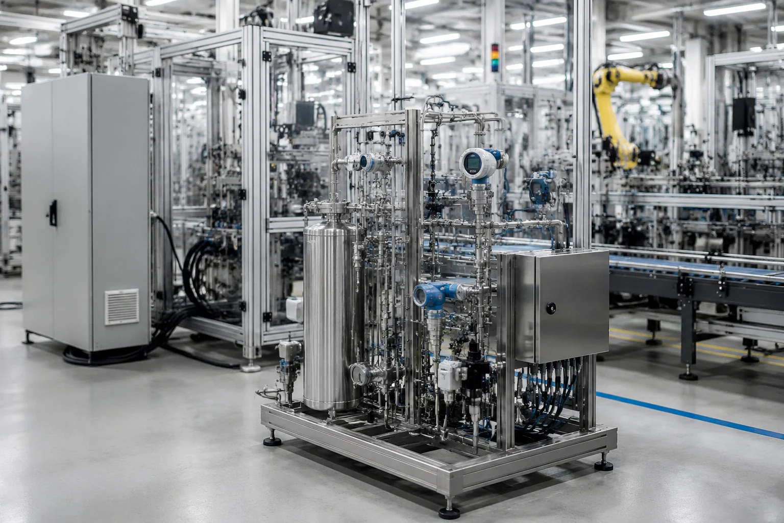 Transmisores de proceso integrados en una línea de producción industrial automatizada