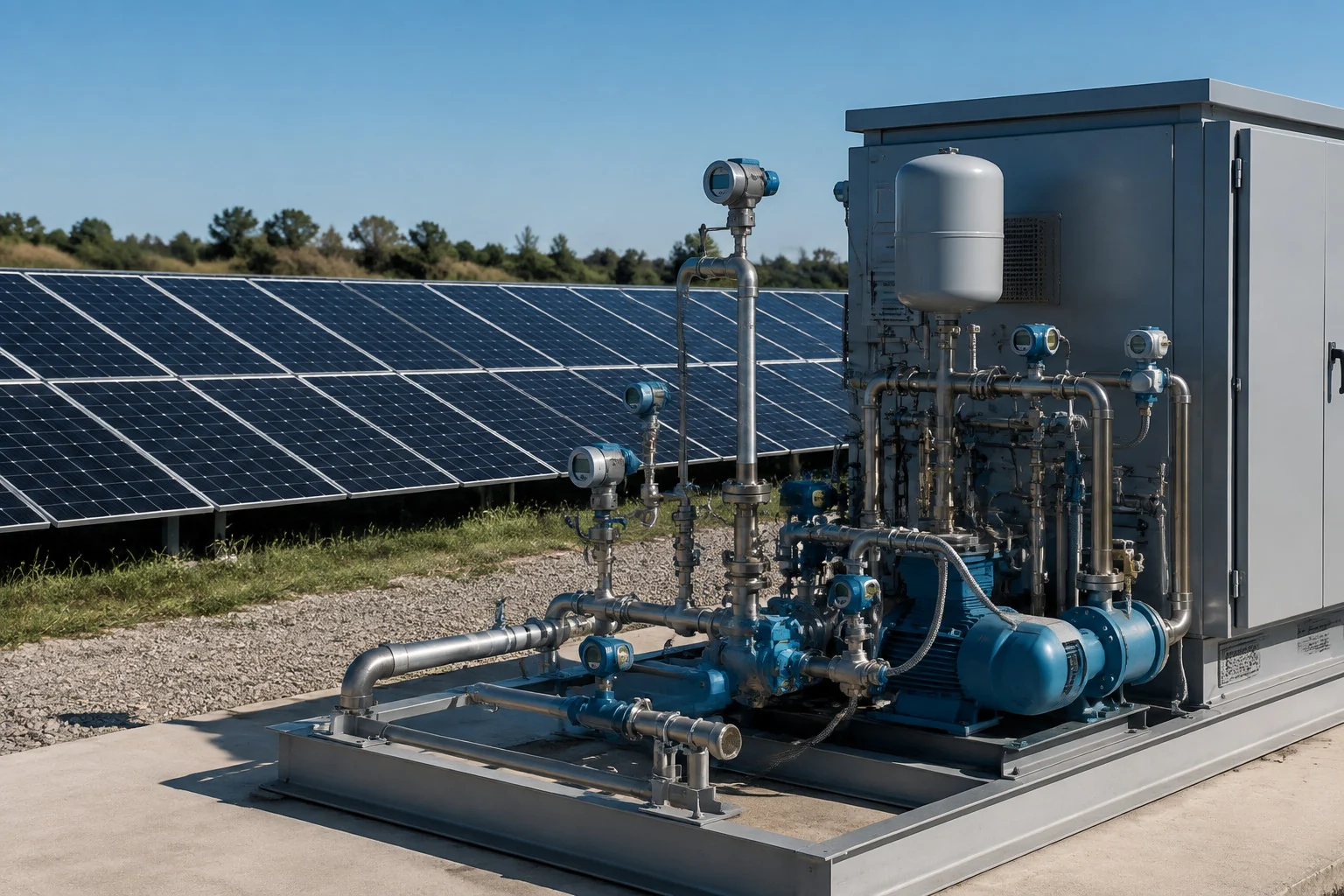 Instrumentos de proceso monitorizando un skid de gestión térmica en una instalación de energía renovable