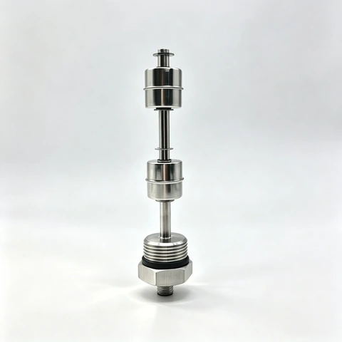 Vista frontal del interruptor de nivel de flotador WKS-31 con salidas de relé